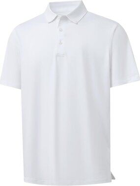 Men: B- White Dry Fit Polo Shirt Color Block Chest Print Moisture Wick